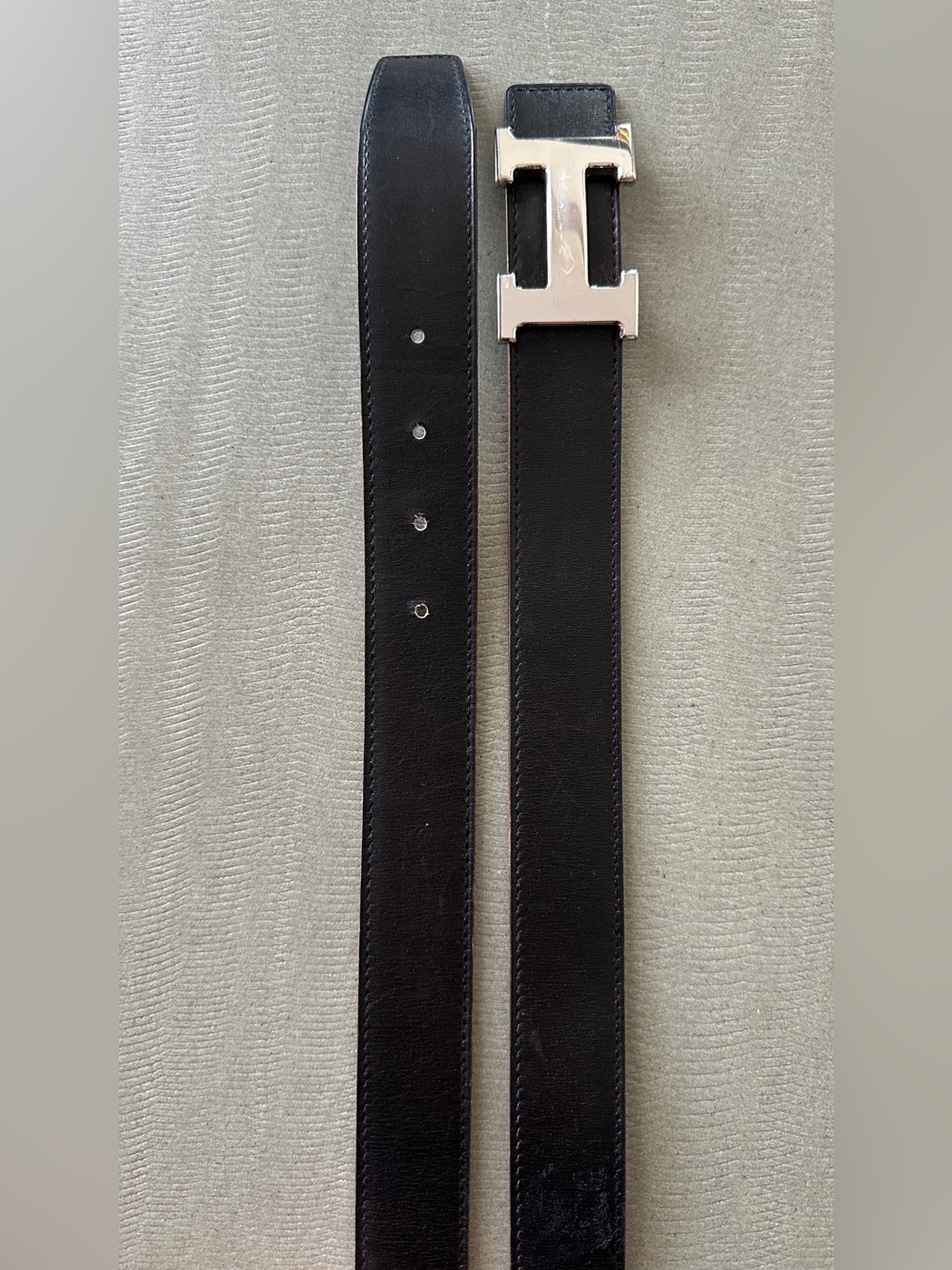 Hermes SILVER Buckle H Belt Black Black Tan Leather Strap 32 mm Width Size 95 Cm - Picture 13 of 16